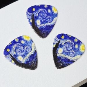 Starry Night Guitar Picks Set 3pcs Van Gogh Plectrum Standard Size .96mm Gift